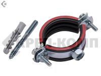 Трубный хомут в упаковке 1 1/2 М8, шпилька 8х80/гайка М8/дюбель 10*50 (1уп.)