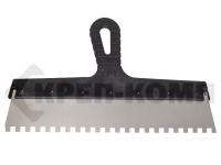 Шпатель 250 мм, фасадный зуб 10х10 нержавеющая сталь пластмассовая ручка "EUROTEX" (1шт)