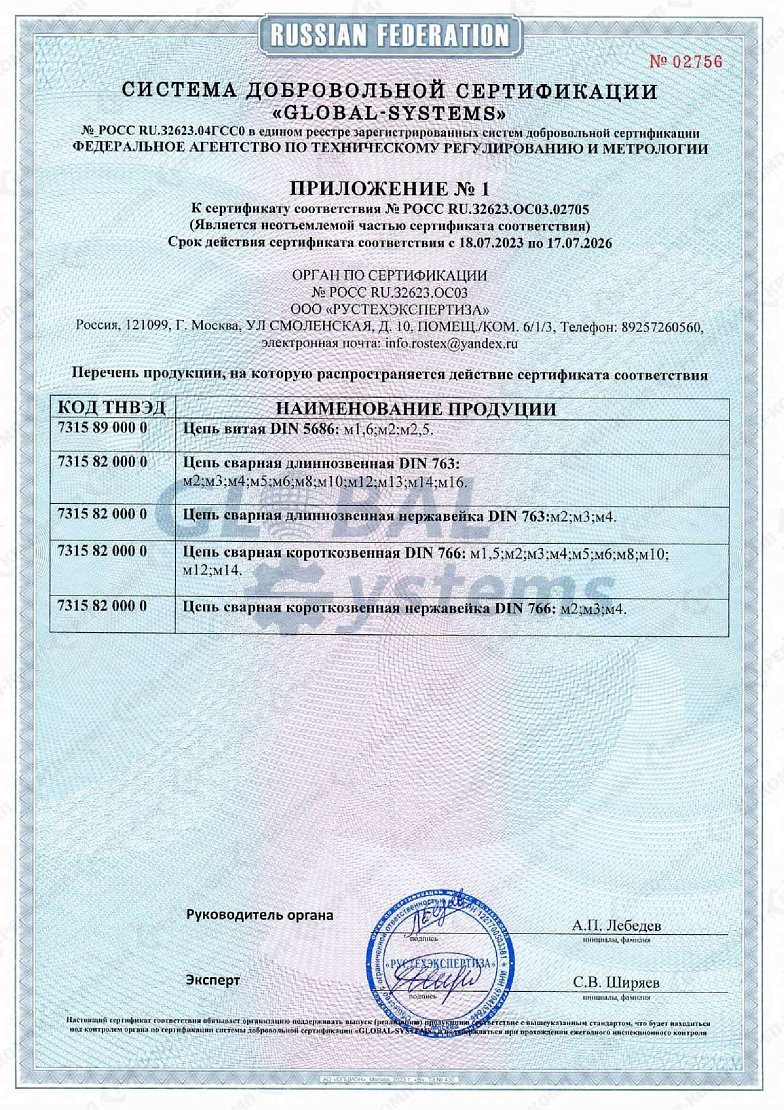 Сертификат соответствия на такелаж 01