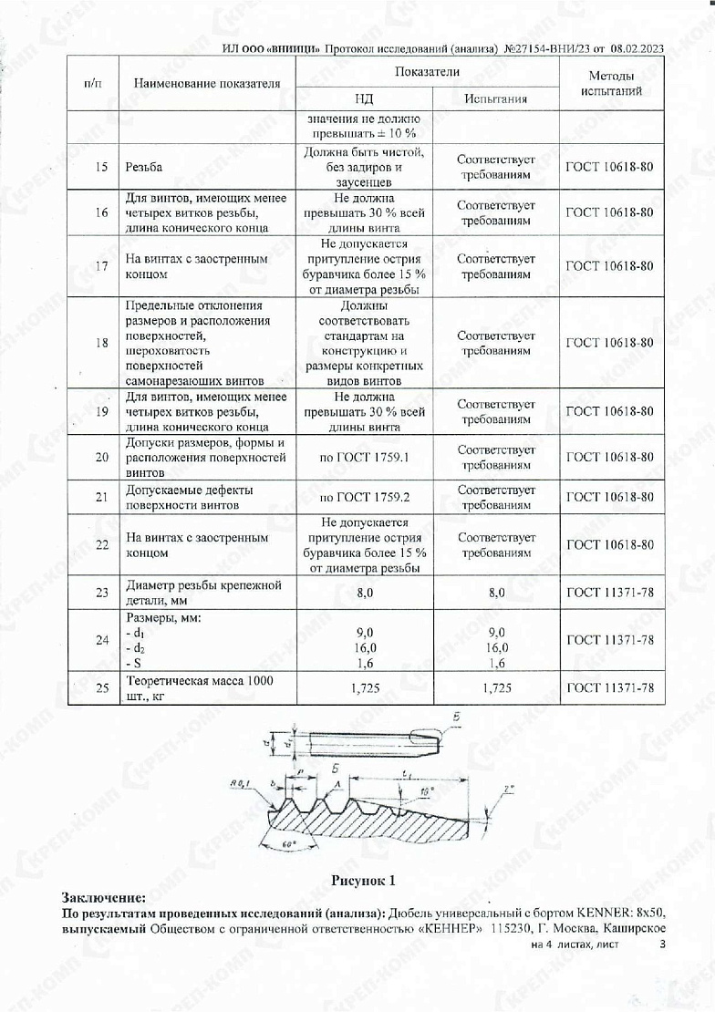 Дюбель универсальный с бортом KENNER 8х50 02